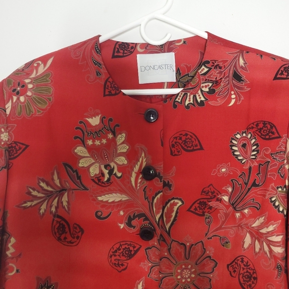 Vintage Doncaster Womens Wool Blend Blazer Jacket Size 14 Red Hue Boho Floral - Picture 9 of 12